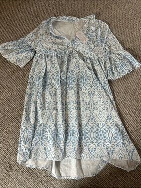 Light Blue & White Patterned Women's Dress